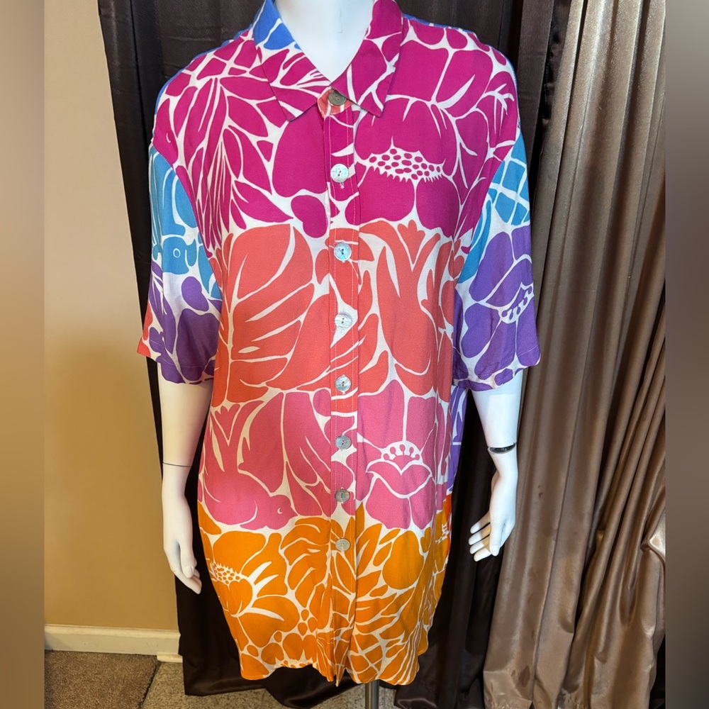 FARM Rio Vibrant Multicolor Floral Button-Down Shirt Dress